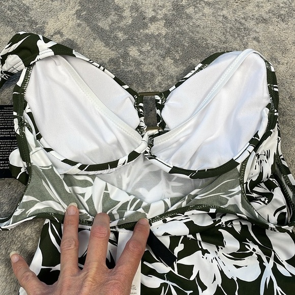 NWT Lauren Ralph Lauren Floral Shirred Ring Front Tankini Top Swim Green Sz 6 - Picture 6 of 14